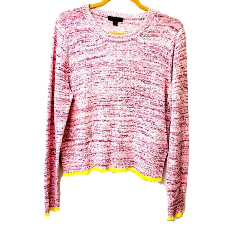 J. Crew Pink White Space Dyed 100% Cotton Knit Crewneck Sweater Size XL